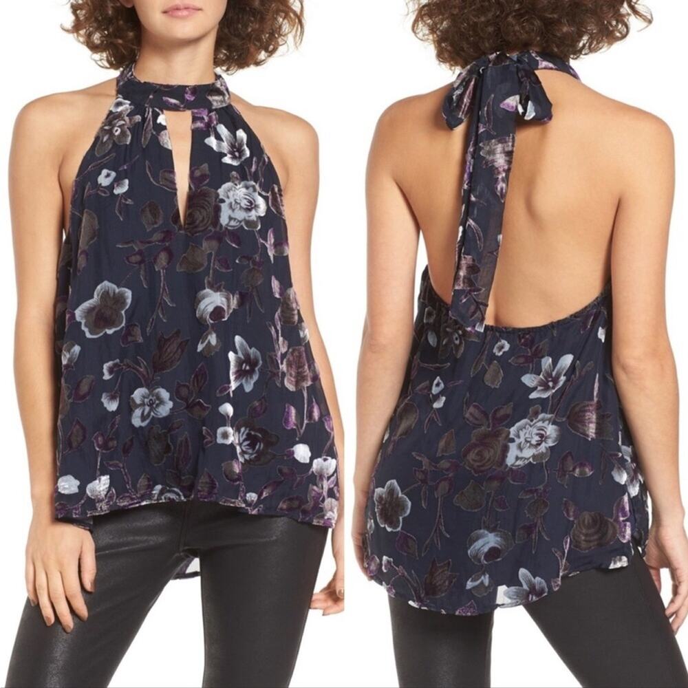 ASTR the Label Burnout Velvet Halter Neck Top Small EUC